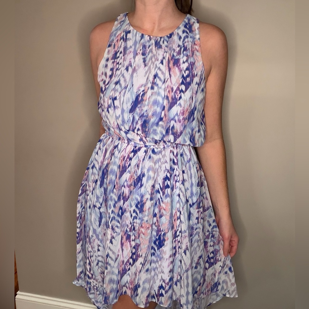 Forever 21 Purple and Pink Patterned Mini Hi-low Dress